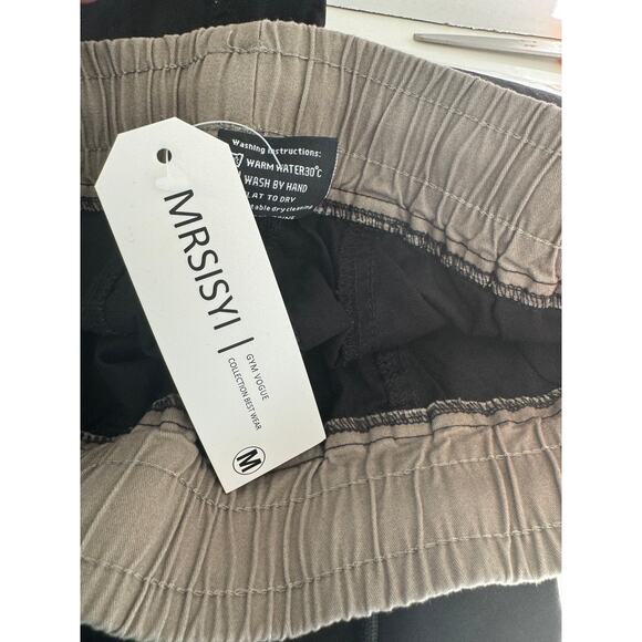 NWT Men's Black Cargo Pants Elastic Drawstring Waist Pockets Medium - Picture 4 of 11